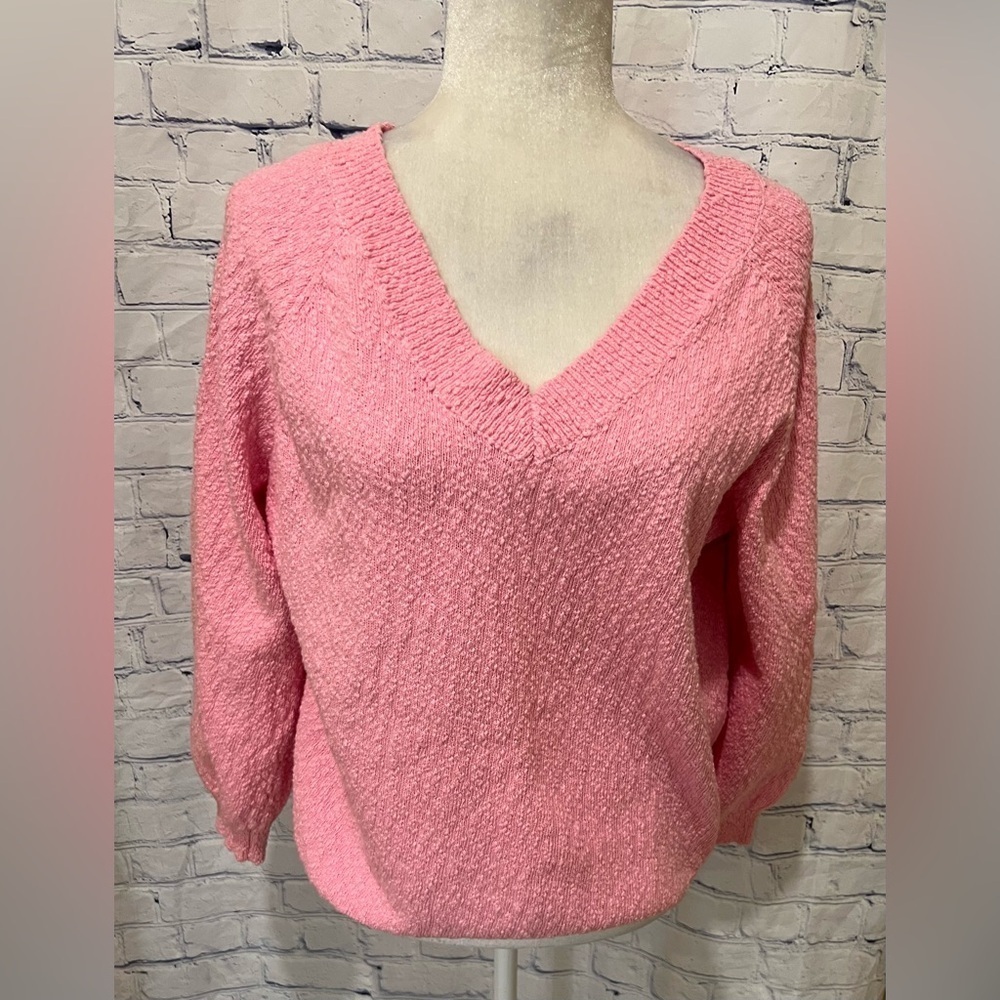 Heyson Pullover Sweater Women’s Pink Short Sleeve Casual Knitted V Neck Large